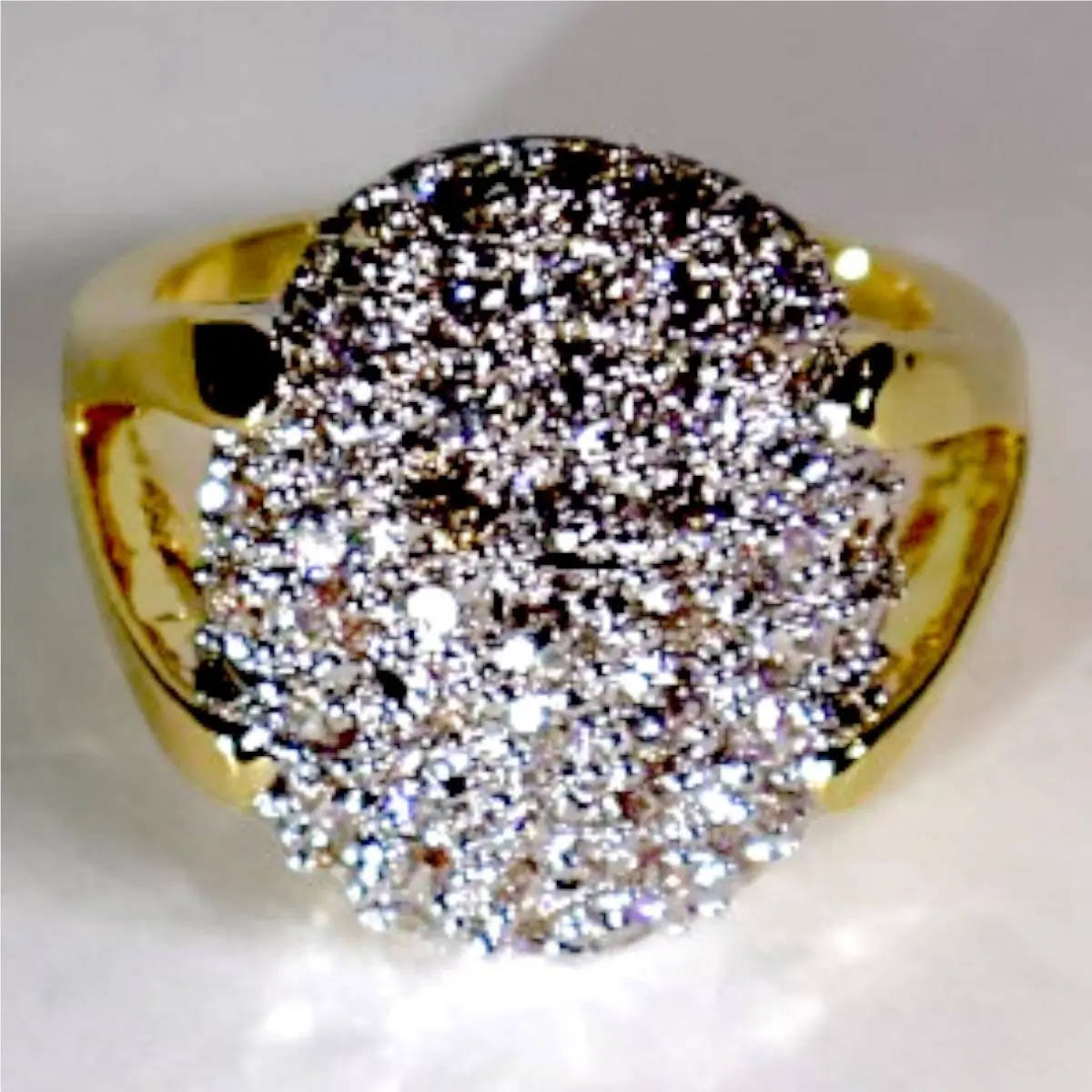 Swarovski Crystal Pave Dome Ring Gold Tone Sterling Silver Overlay Size 8