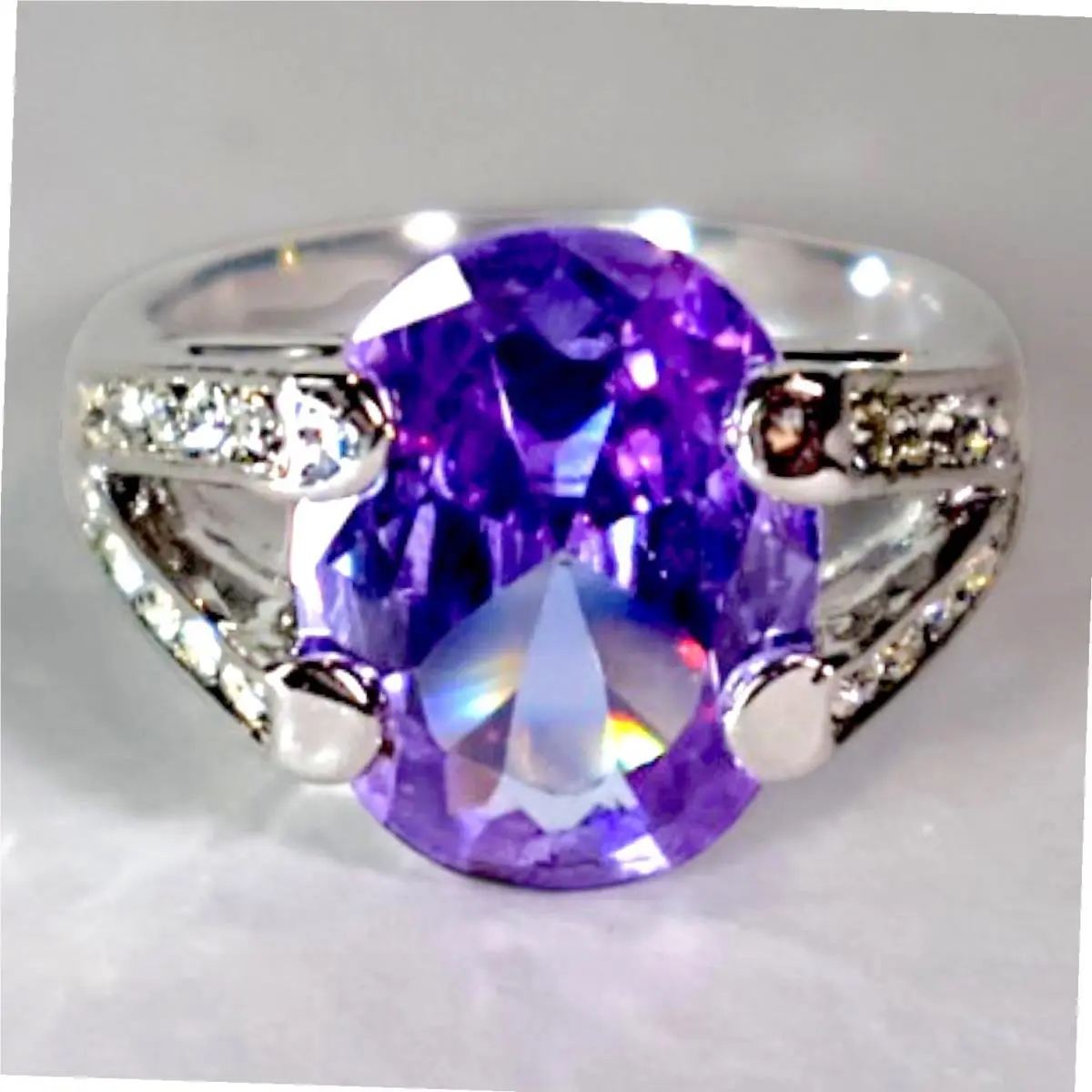 Swarovski Crystal Purple Oval Statement Ring Size 10 Sterling Silver Overlay