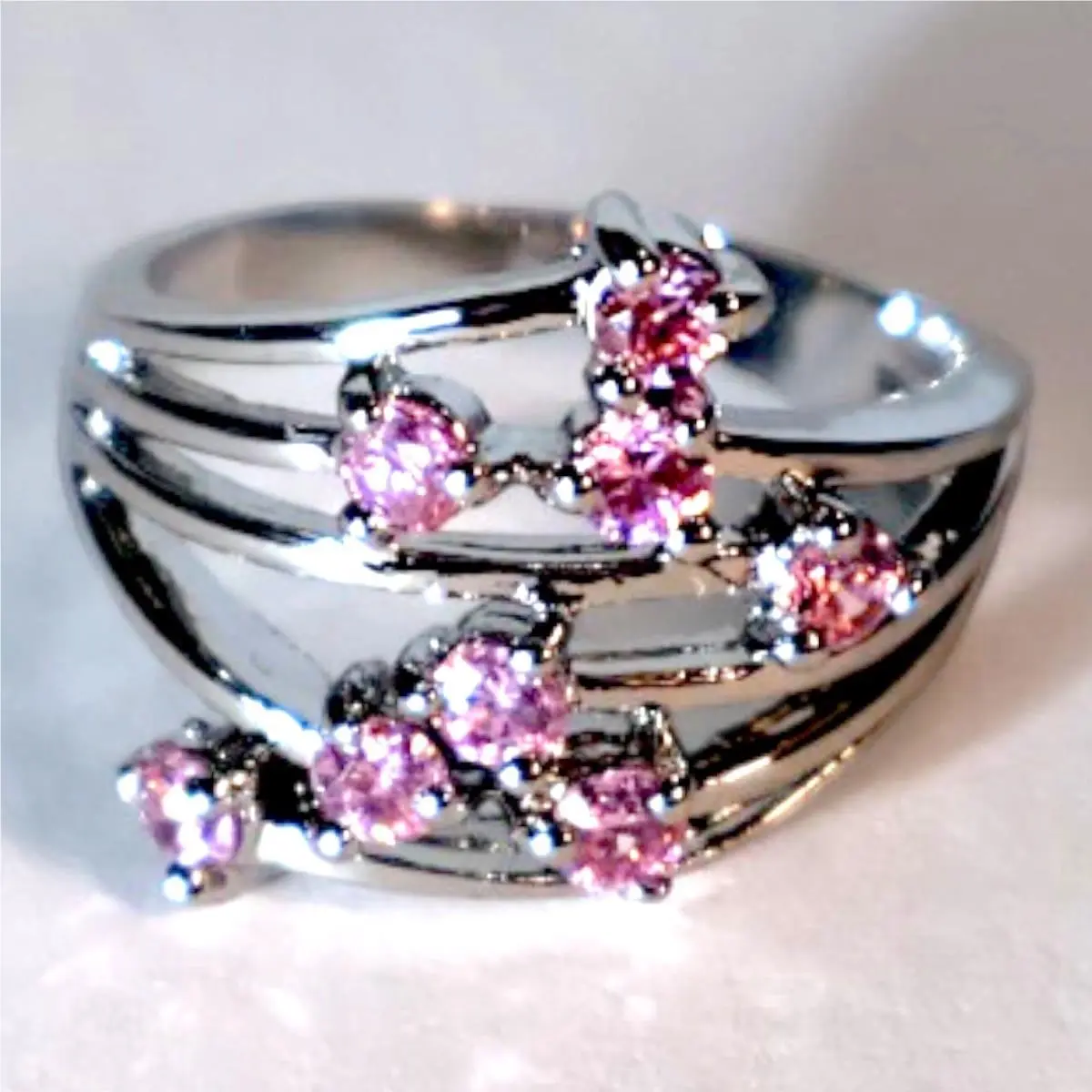 Swarovski Crystal Pink Cluster Ring Sterling Silver Overlay Size 8 Statement