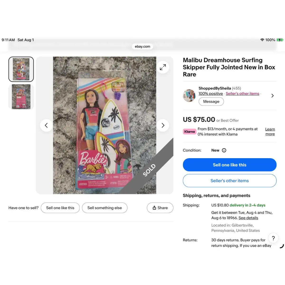 Barbie Malibu Dreamhouse Surfing Skipper Fully Jointed Rare