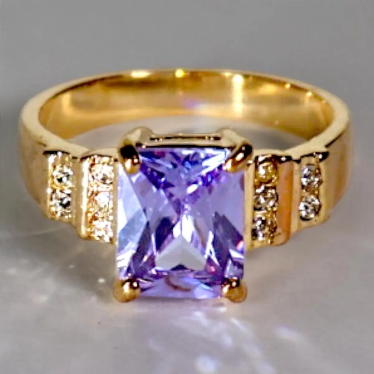 Swarovski Crystal Ring Size 10 14k Gold Overlay Purple Emerald Cut Stone