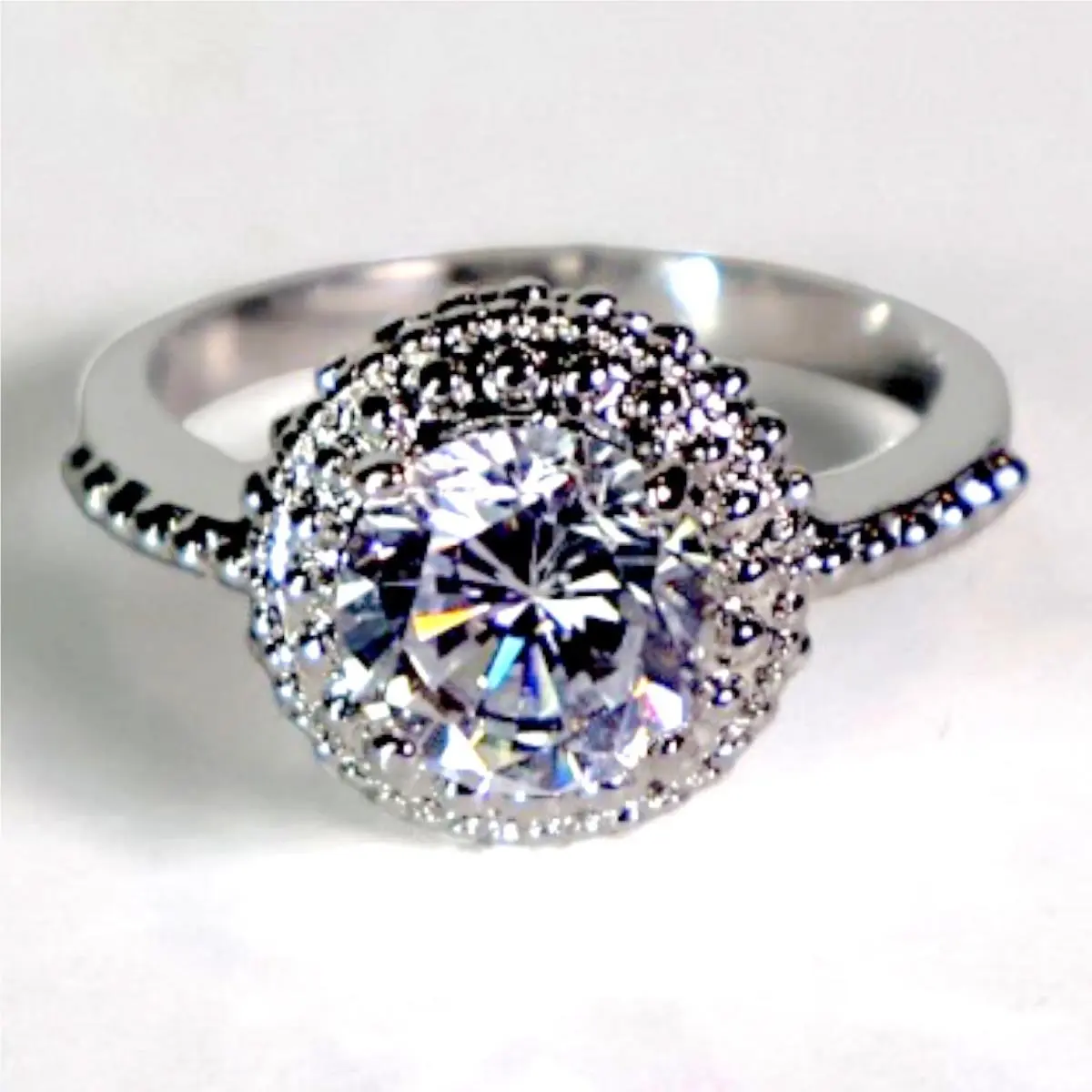 Swarovski Crystal Halo Ring Size 8 Sterling Silver Overlay Beaded Band