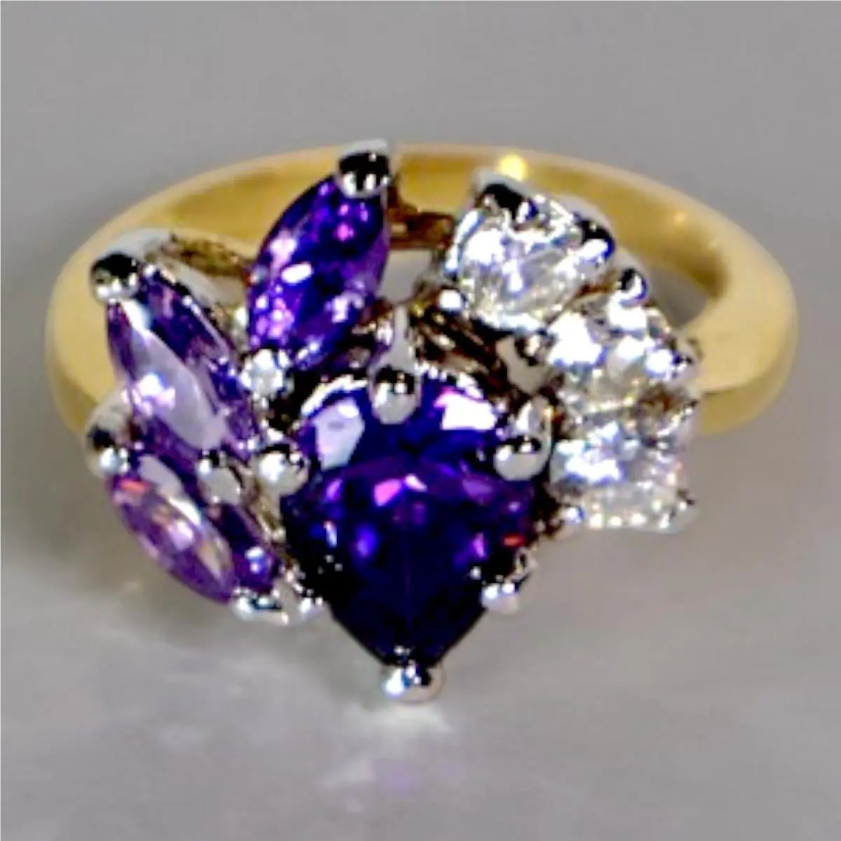 Swarovski Crystal Ring 14k Gold Overlay Purple Cluster Statement Band Size 5