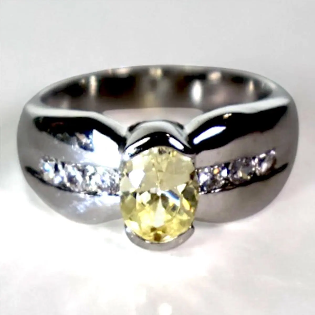 Swarovski Crystal Yellow Oval Statement Ring Sterling Silver Overlay Size 8