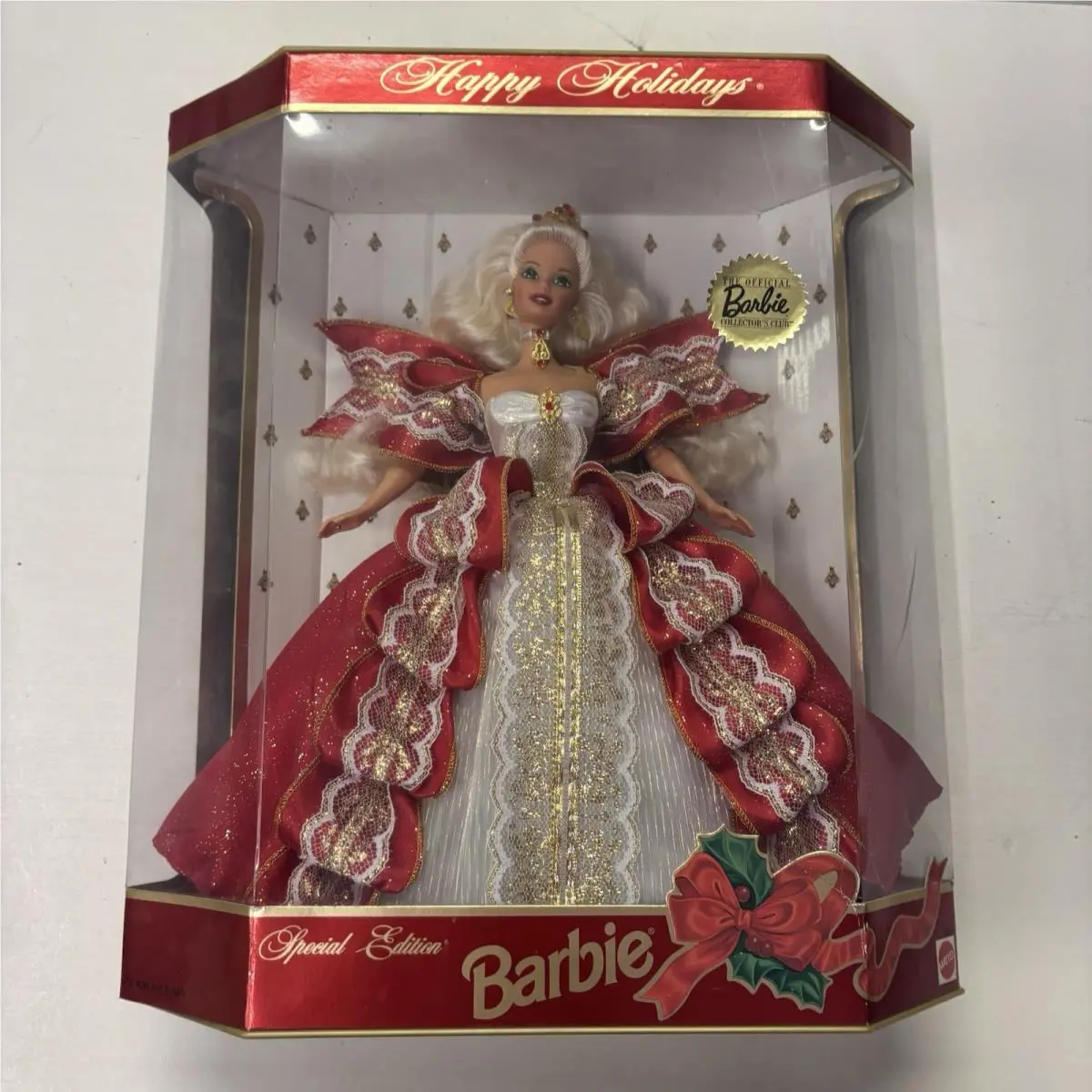 1997 Happy Holidays Barbie Doll Rare Platinum Blonde Collector Club Mattel