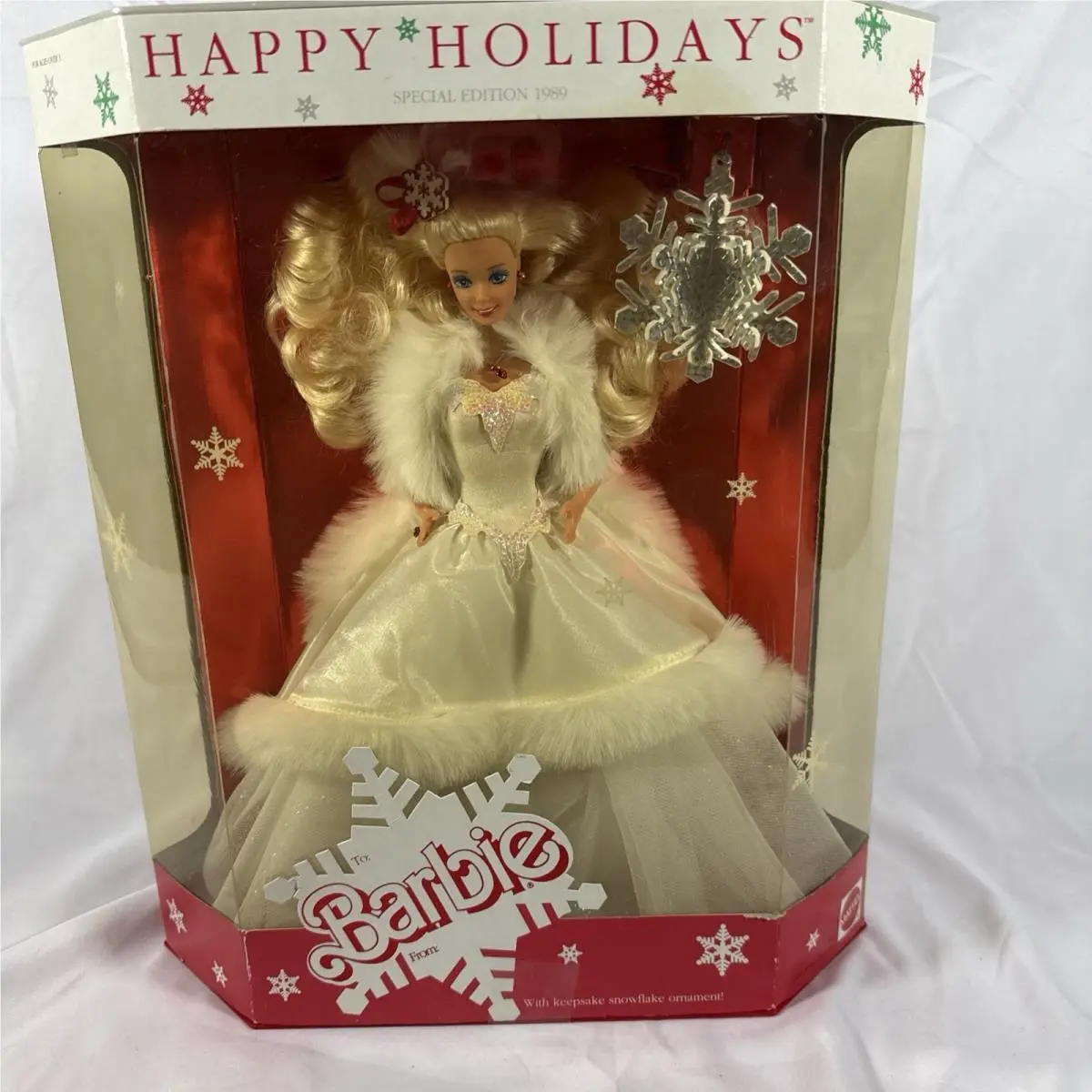 Nrfb 1989 Barbie Happy Holiday Blond Doll Xmas Mattel 3523 W/ornament Vtg