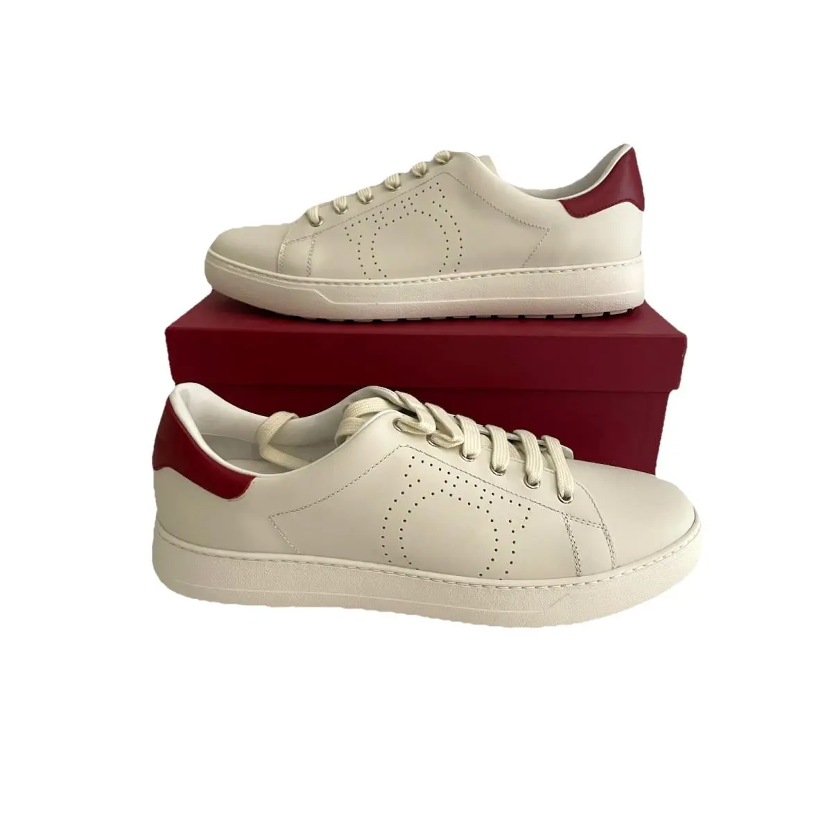 Salvatore Ferragamo Pierre Leather Low Top Men Shoes Sneakers 12 White Rouge