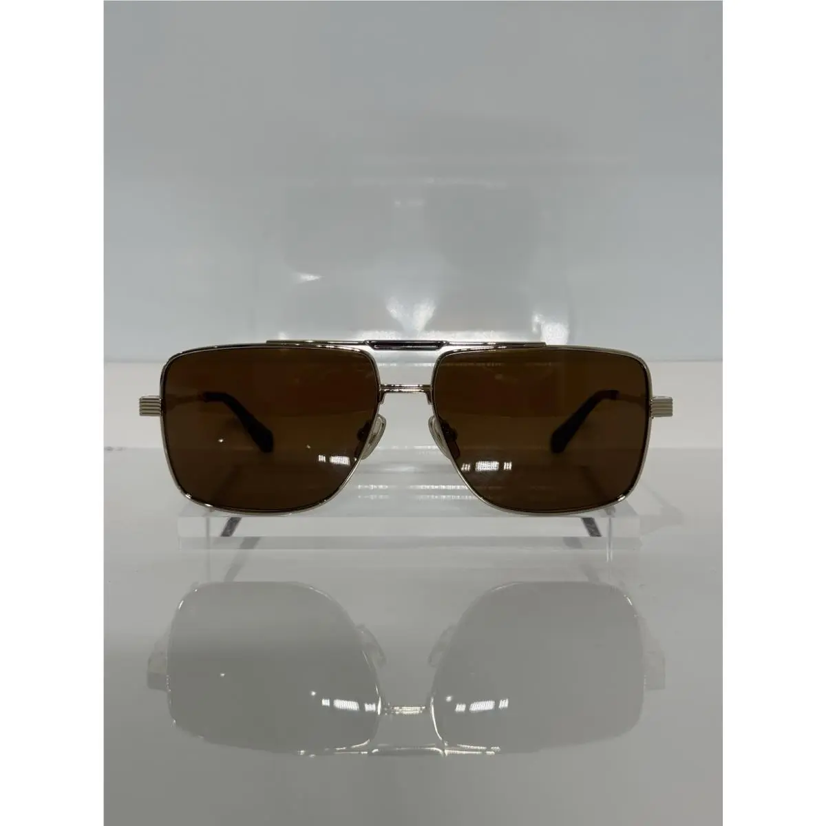 Ferragamo SF318SP 710 Gold Titanium Square Brown Polarized Sunglasses