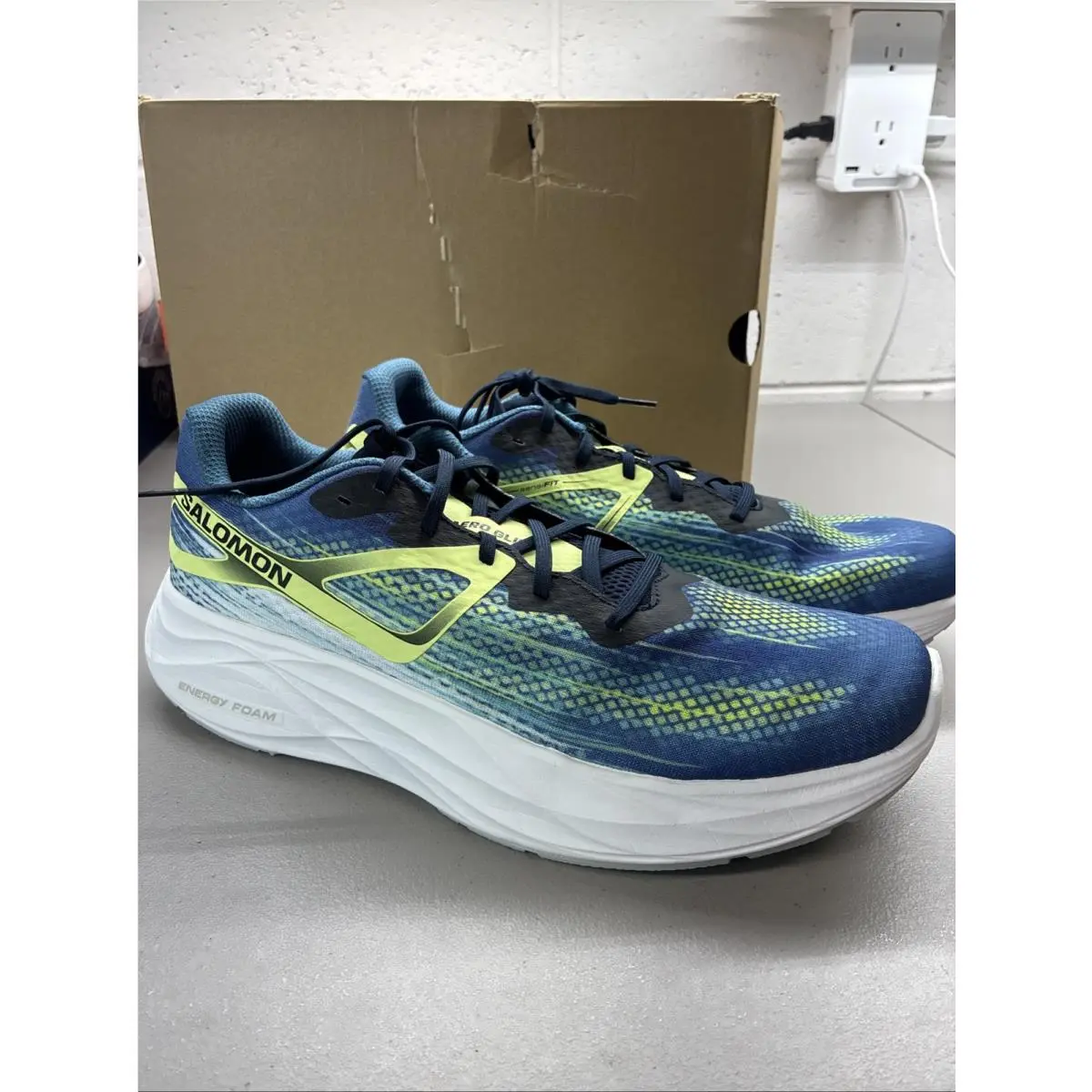 Salomon Aero Glide Men`s Size 13 Blue Yellow Energy Foam Running Shoes 470492