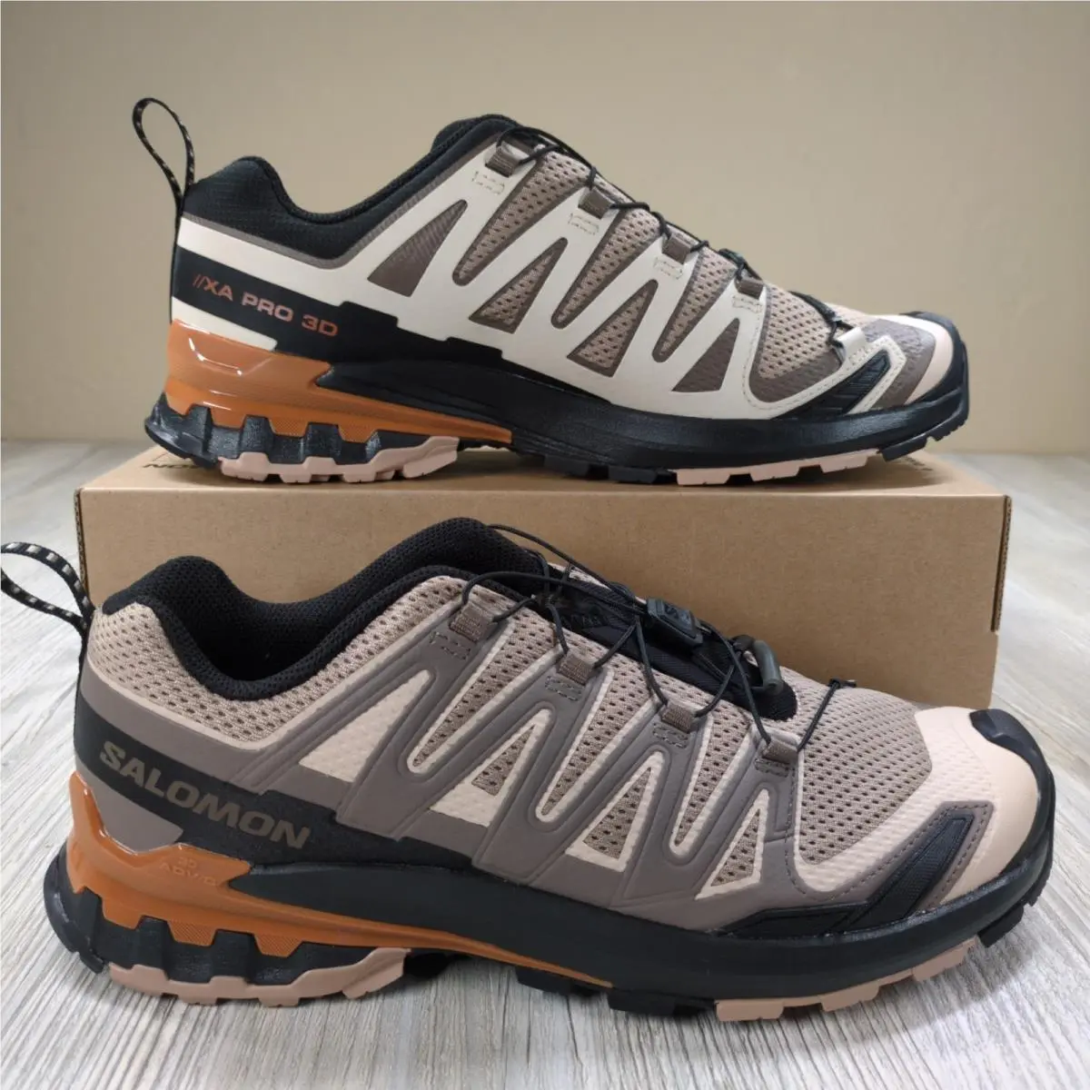 Salomon XA Pro 3D V9 Hiking Shoes Natural Brown/black Mens Size 10