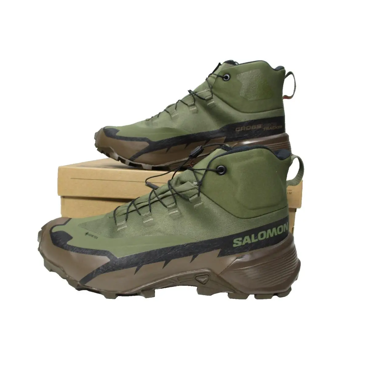 Salomon Cross Hike Tracker Gtx Hiking Boots Shoes Mens 9 Green Brown Gore-tex