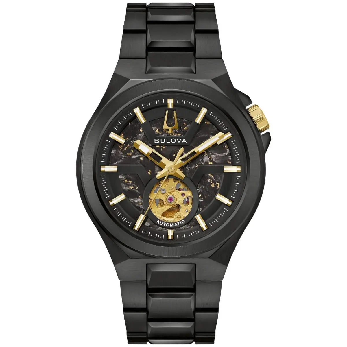 Bulova Maquina Automatic Men`s Watch 98A340 - Dial: Black, Band: Black, Bezel: Black
