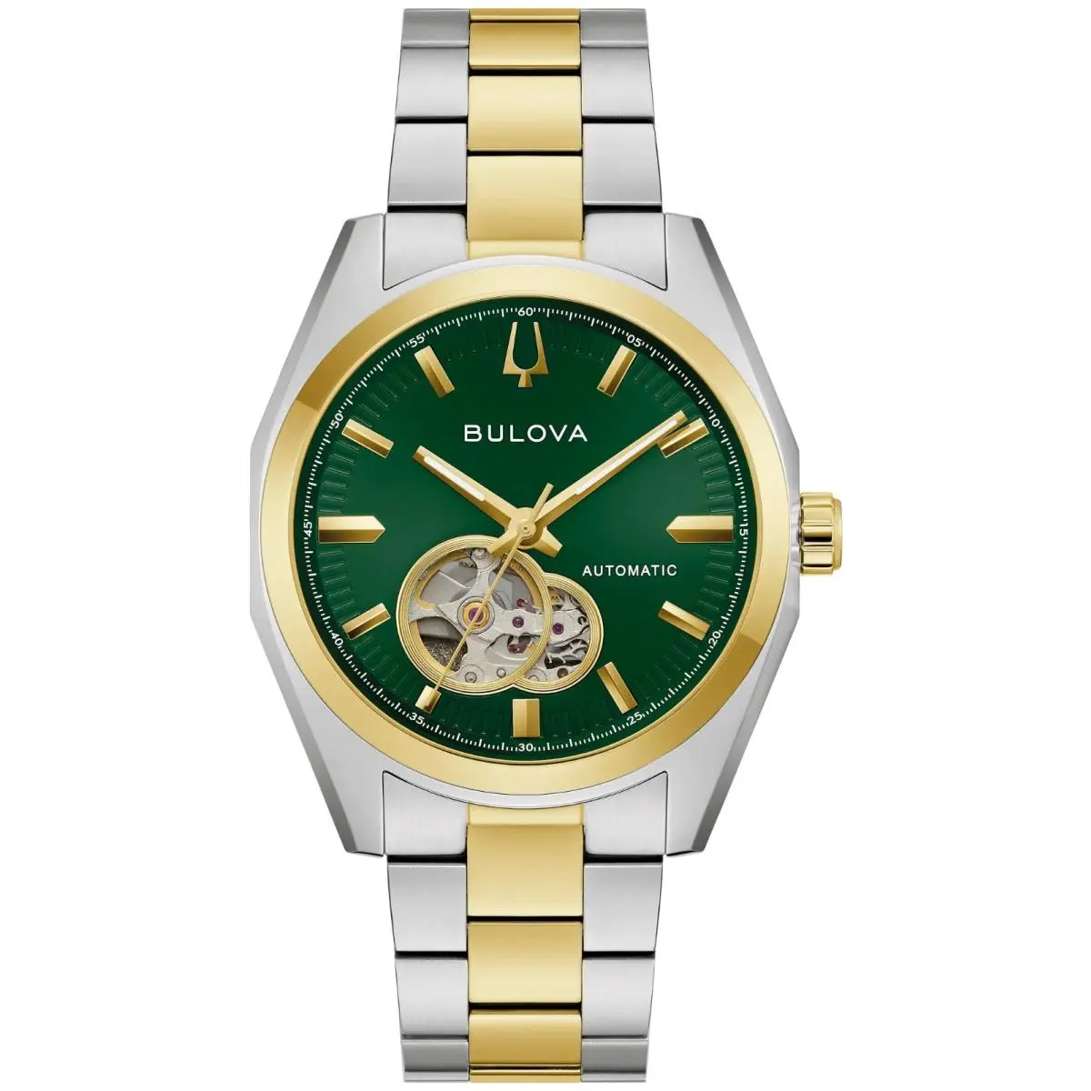 Bulova Surveyor Auto Green Dial Two-tone Bracelet Men`s Watch 98A338