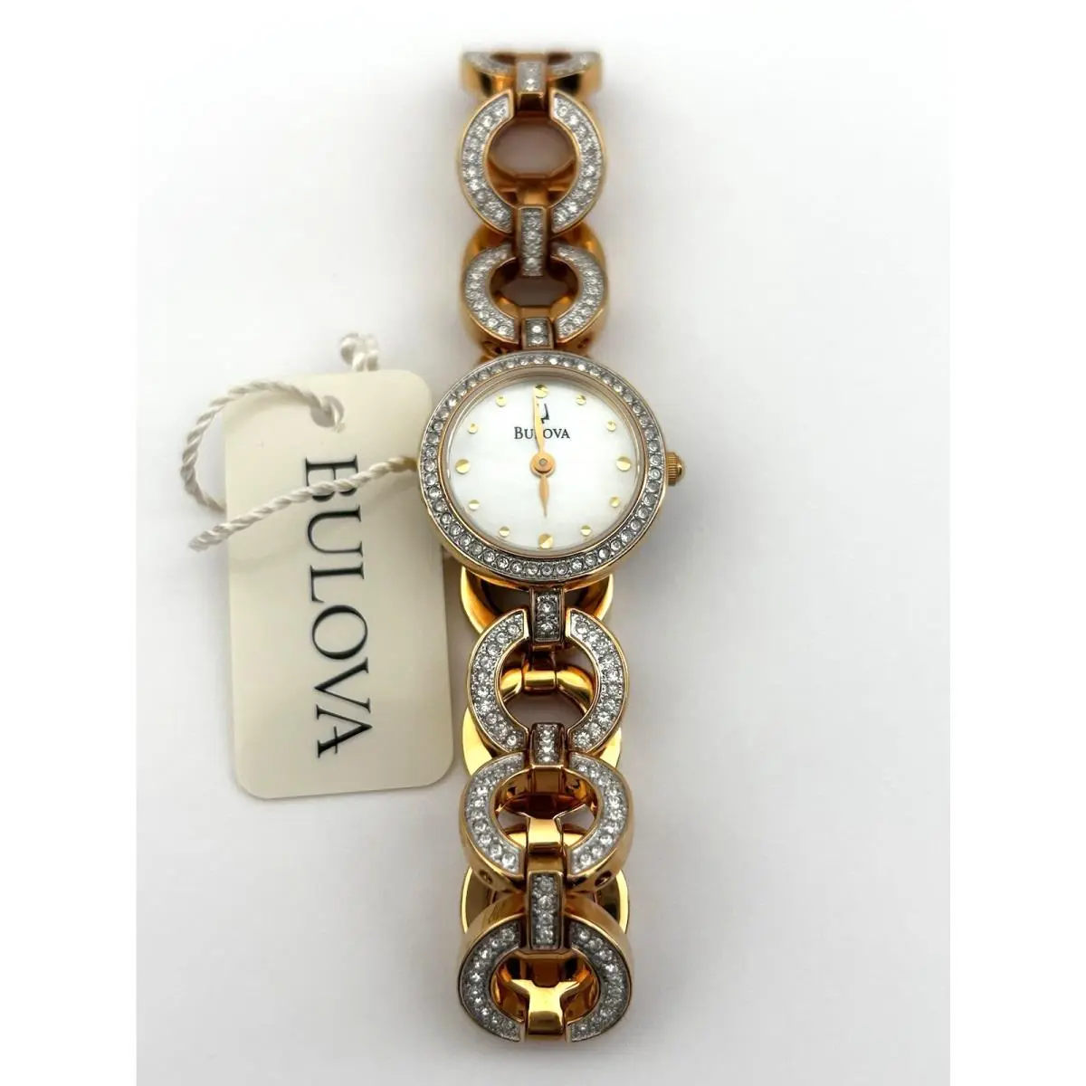 Crystal Women Watch Stainless Steel Gold Tone Dial Mother of Pearl 98V26 by Bulova
