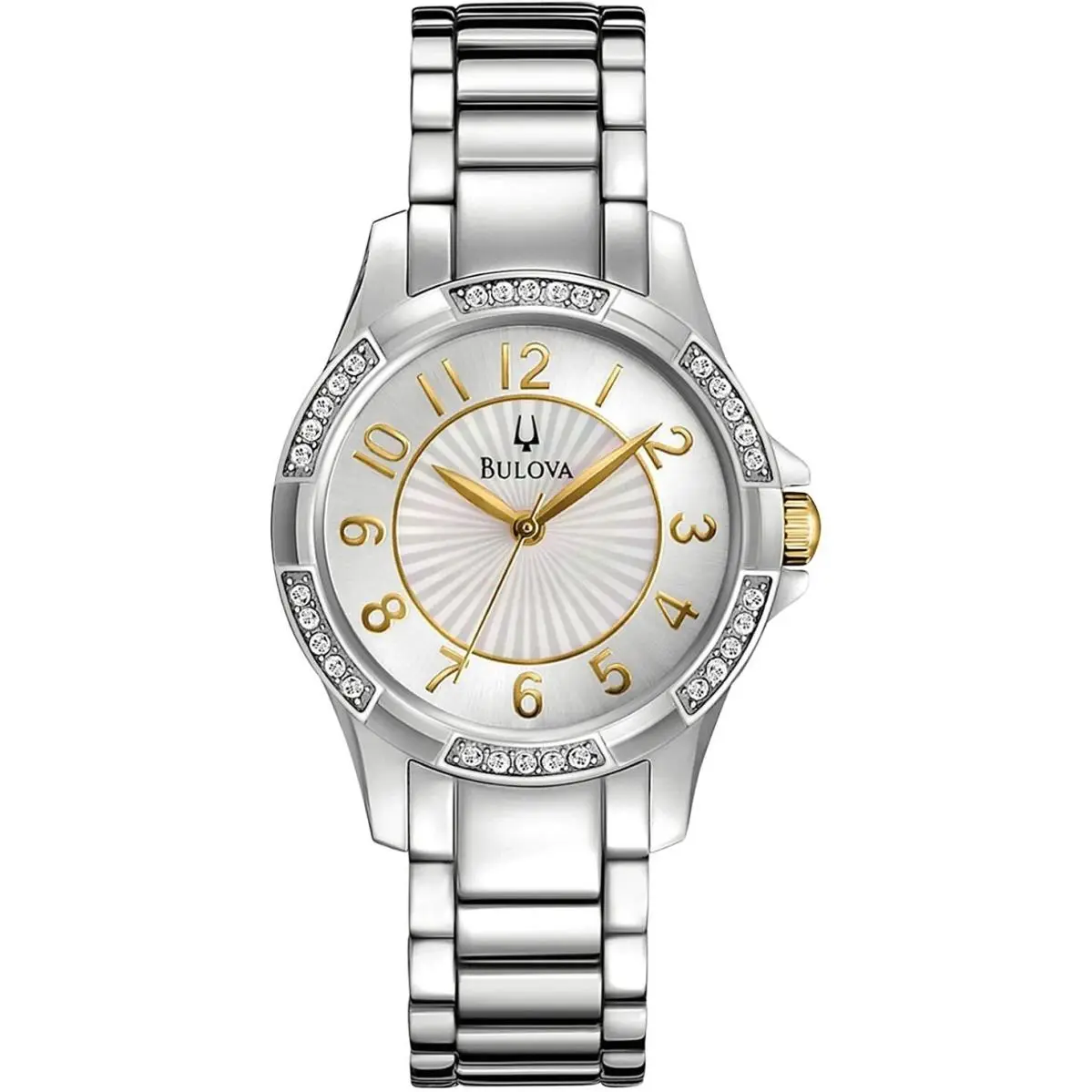 Bulova Swarovski Crystal Watch Women Stainless Steel Mother of Pearl Dial98L175
