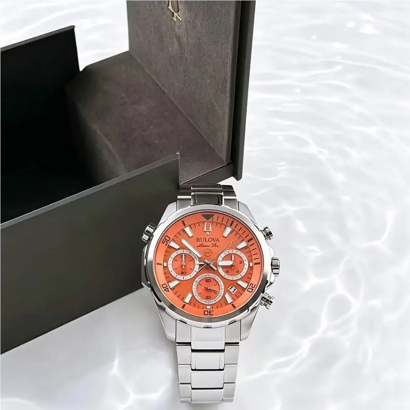 Marine Star Series B 96B395 Classic Men`s Quartz Watch Orange Dial 43mm by Bulova