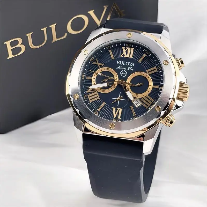 Marine Star 98B277 Gray Gold Dial Silicone Strap Men`s Quartz Watch 44mm by Bulova