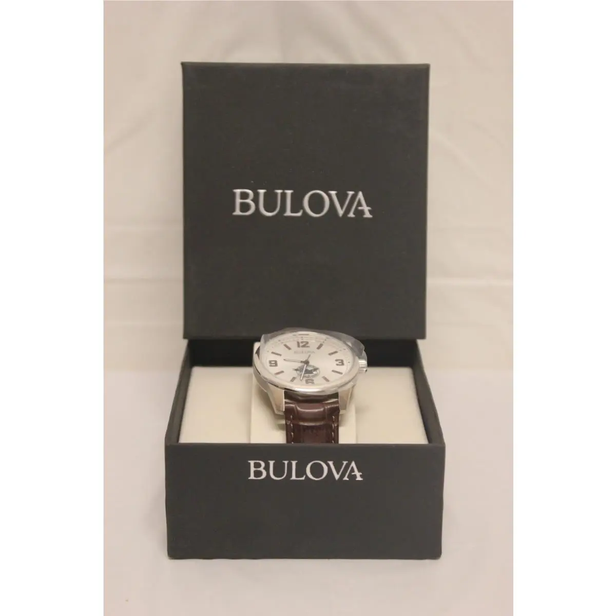 Bulova Men`s 96A153 Quartz Silver Dial Brown Leather Band Watch Logo L3