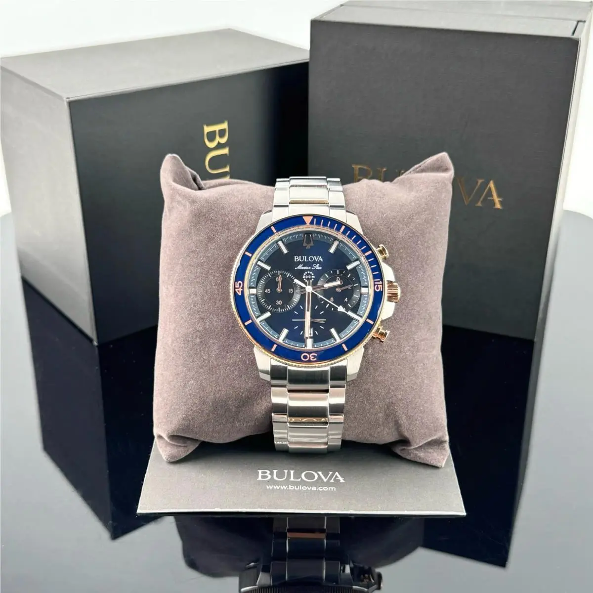 Marine Star 45MM Blue Dial Chronograph Men`s Watch 98B301 by Bulova