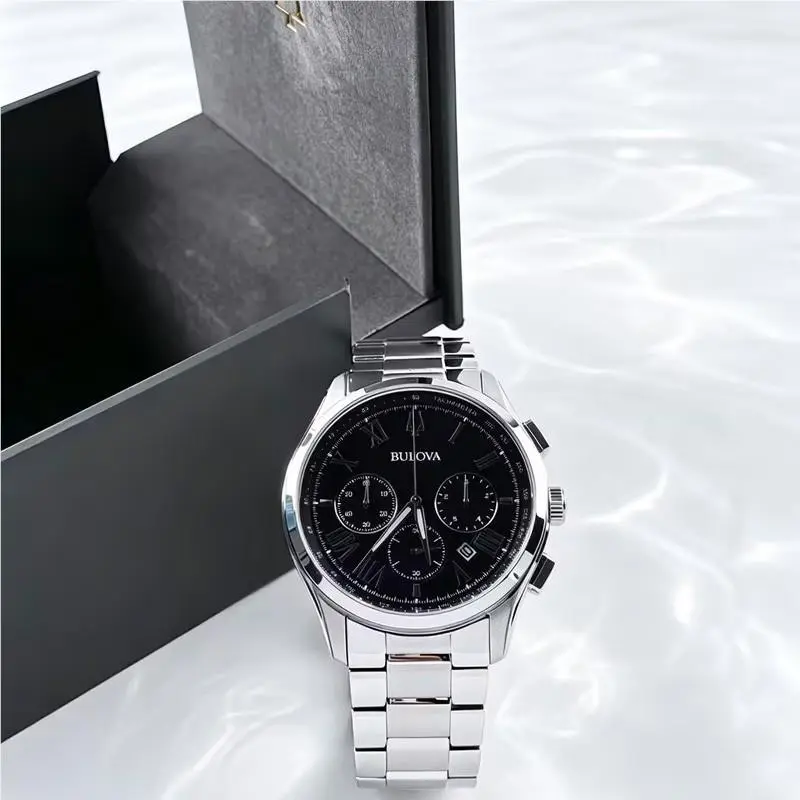 Wilton 96B288 Classic Black Dial Stainless Chronograph Men`s Quartz Watch by Bulova