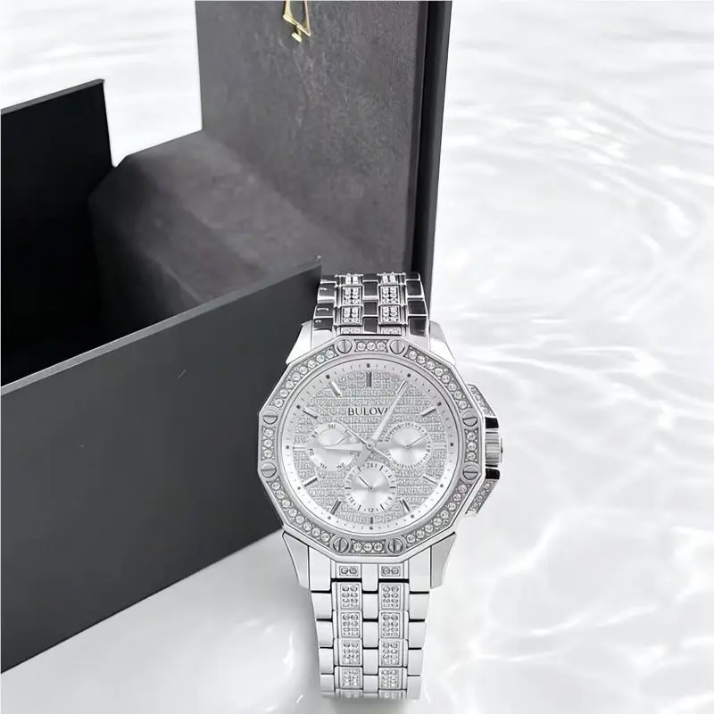 Octava Crystal 96C134 Silver Dial Stainless Steel Men`s Quartz Watch by Bulova