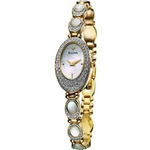 98L004 Ladies Watch Gold Tone Dress Watch Mother of Pearl Dial Crystals by Bulova