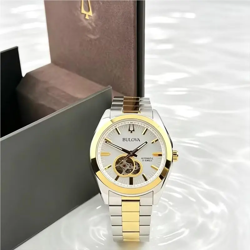 Bulova Surveyor 98A284 Men`s Automatic Watch Stainless Steel Gold Silver Dial
