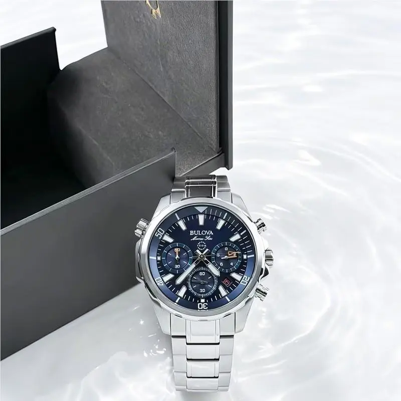 Men`s Marine Star 96B256 Blue Dial Stainless Strap Quartz Watch 43MM by Bulova