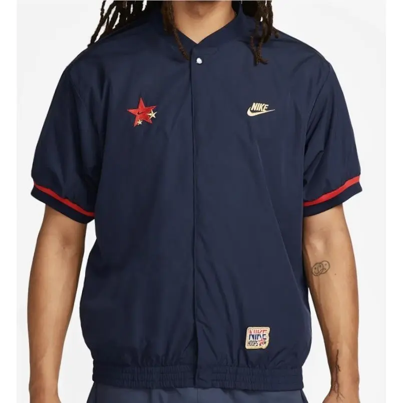 Nike Authentics Navy Blue Short Sleeve Warm Up Basketball Shirt Jacket Mens XL