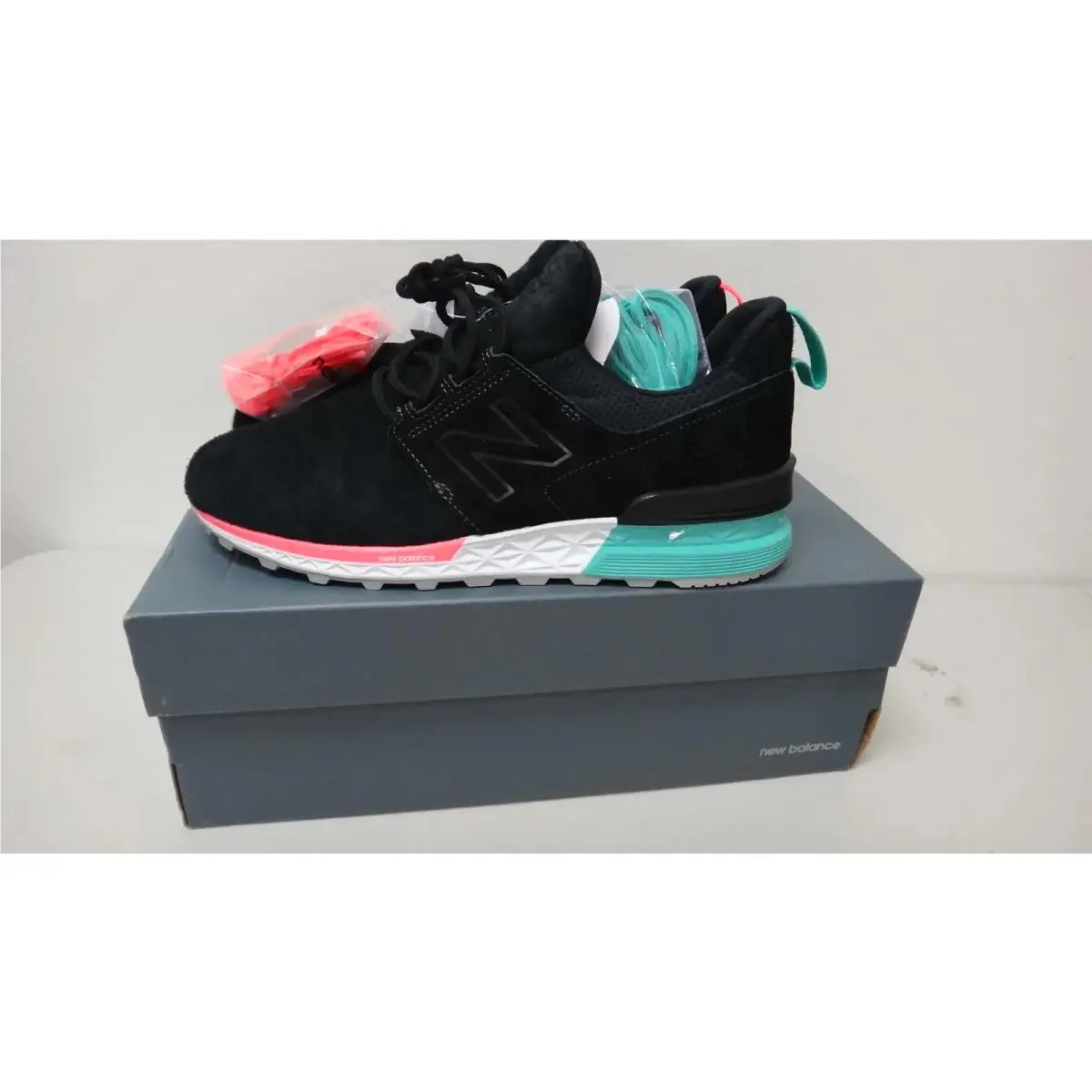 New Balance 574 Sport Men`s 10.5 Black Tidepool Suede Mesh Sneaker MS574DOA
