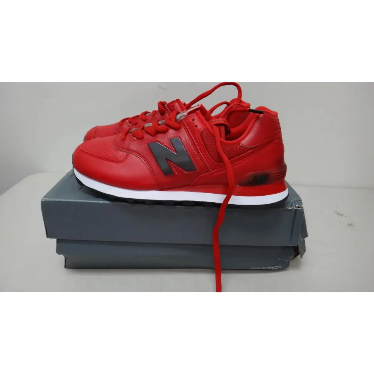 New Balance 574 Metal Sport Men`s 8.5 Red Black Leather Sneakers ML574SOY