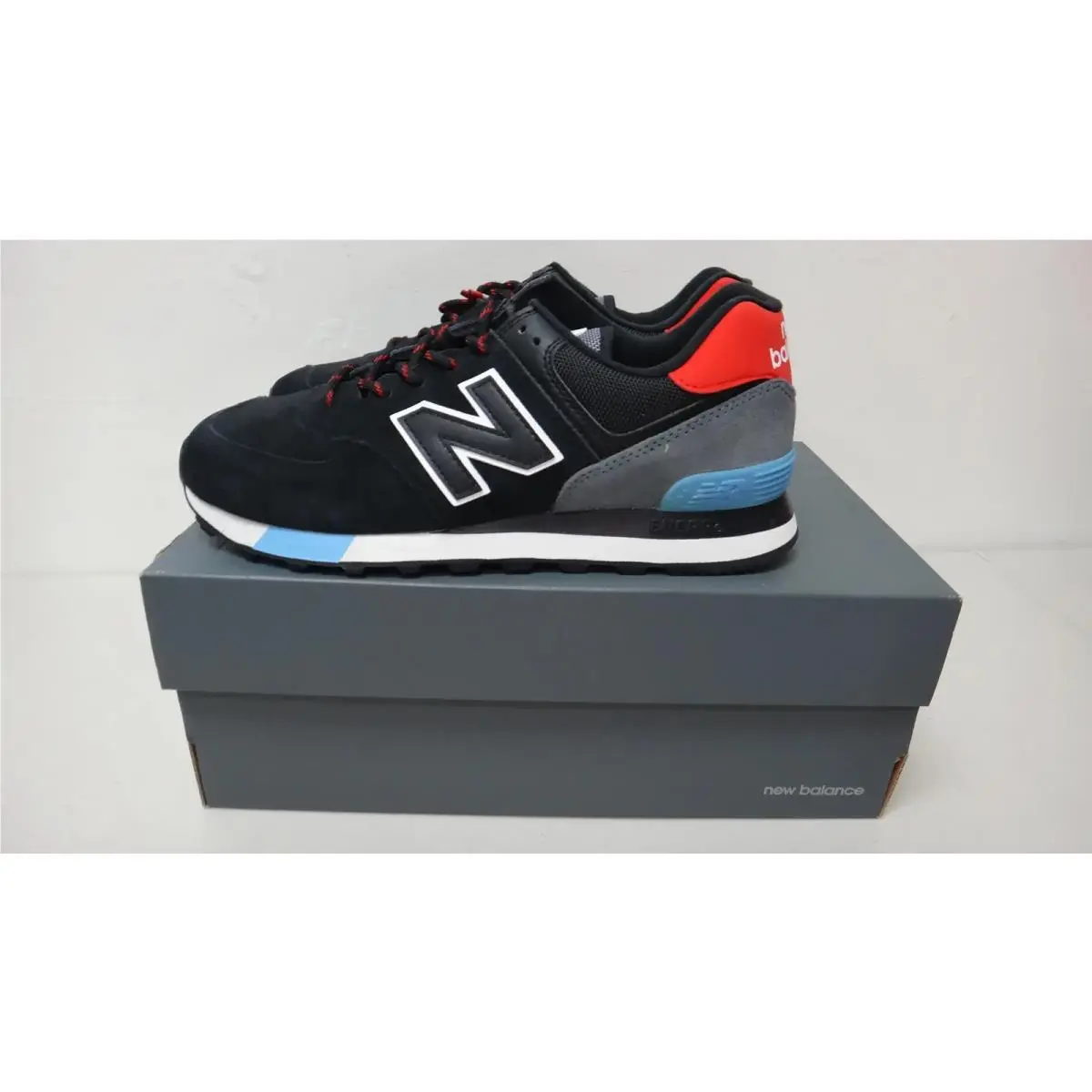 New Balance 574 Mens 7.5 Black Velocity Red Suede Mesh Sneaker ML574JHO