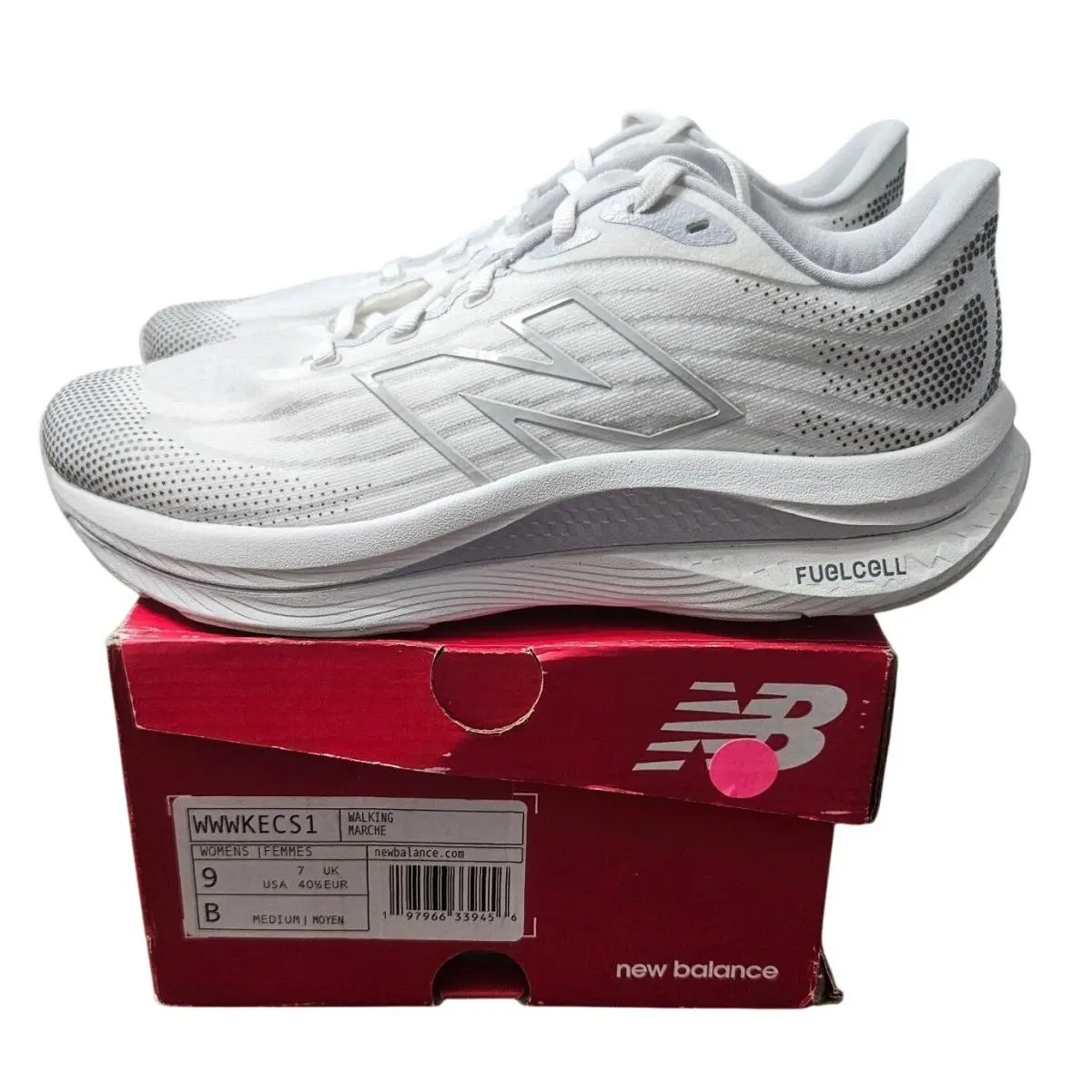 New Balance Fuelcell Women Walking Shoes White Grey WWWKECS1 Size 9 B Medium