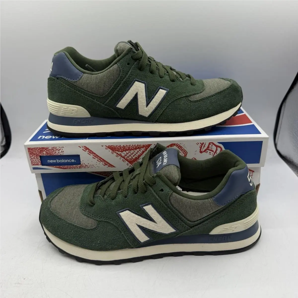 New Balance 574 Running Shoes Mens Sz 8 D Green Blue White Sneakers ML574PTG
