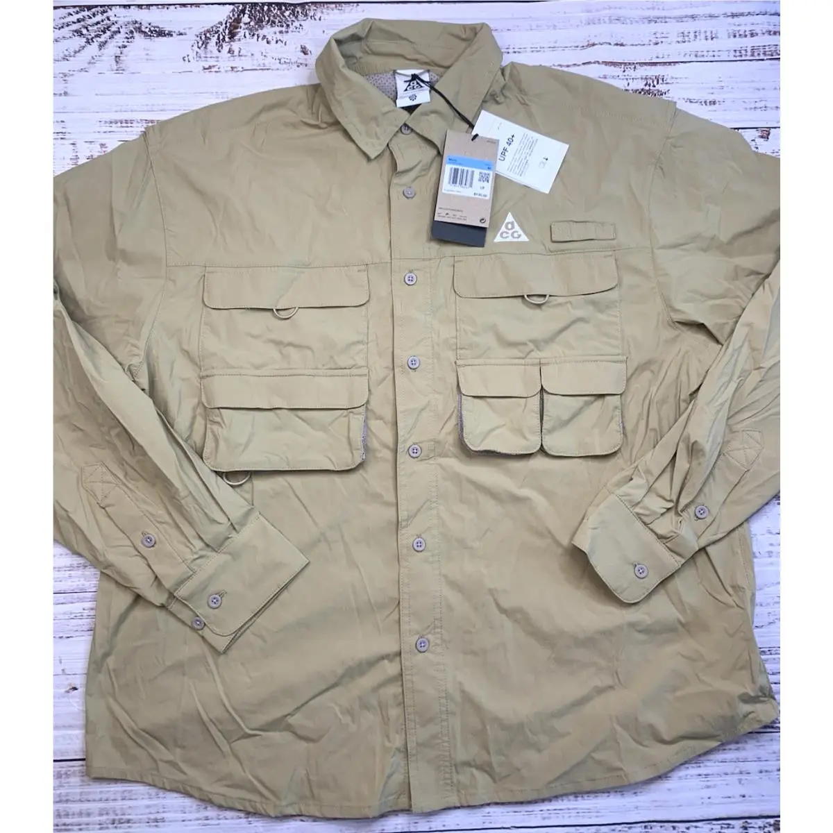 Nike Acg Orb Weaver Men`s Medium Parachute Beige Dri-fit Adv UV Shirt HJ2465-297