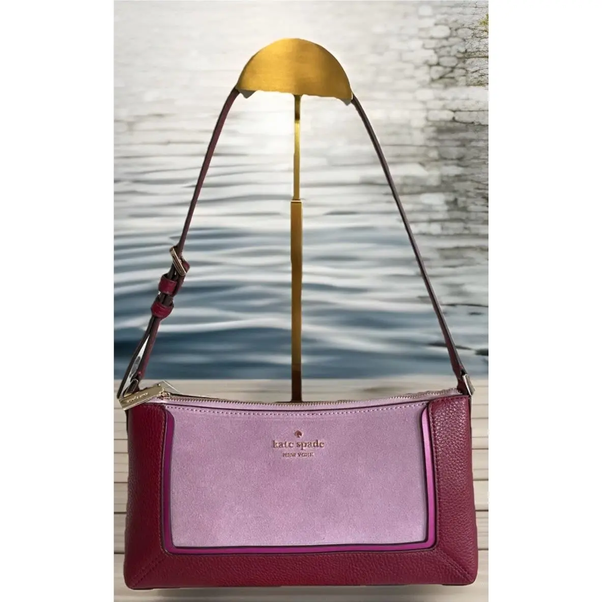 🆕  Lena Suede Leather Colorblock Blackberry Shoulder Bag by Kate Spade