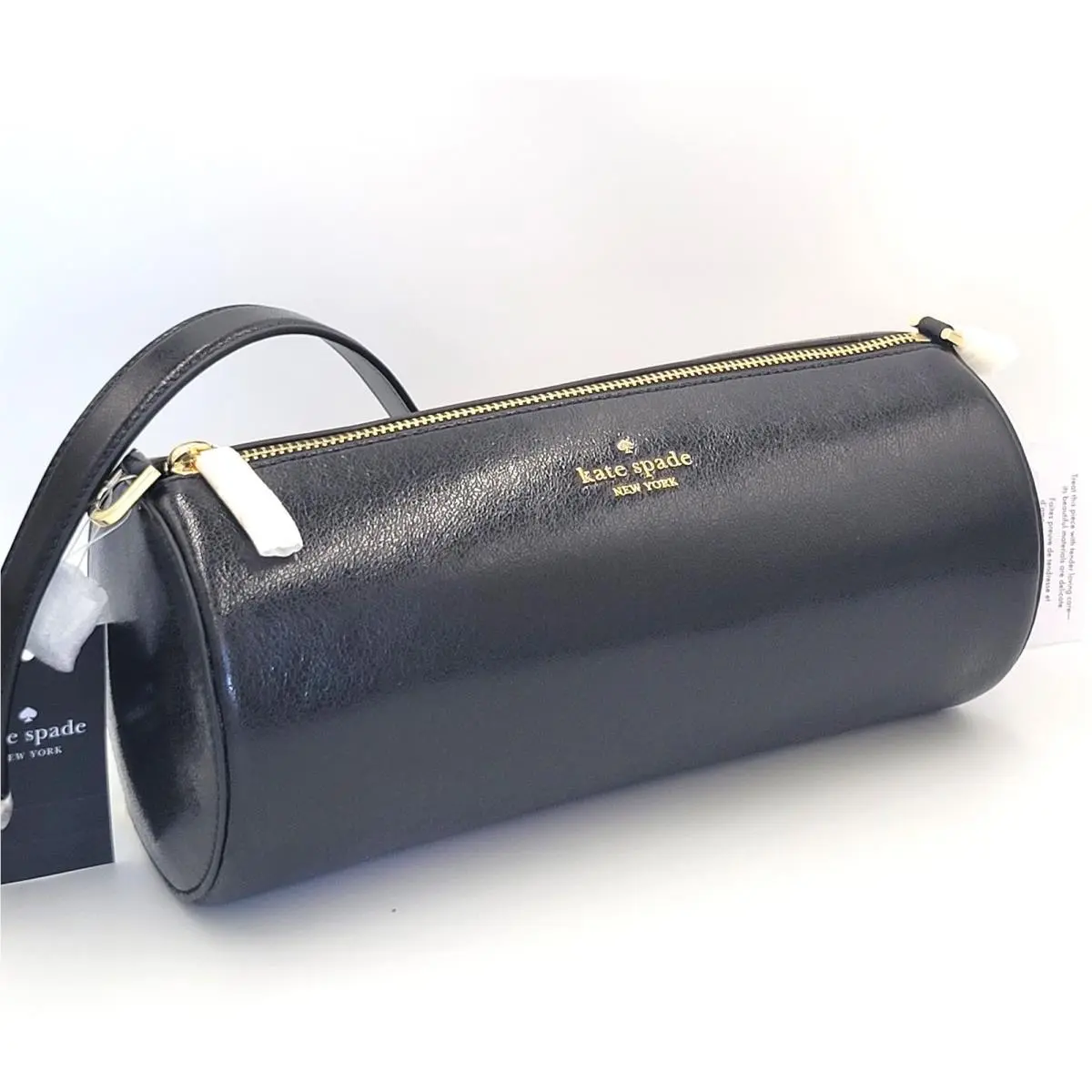 New York Barrel Bag in Glazed Leather Medium Shoulder Bag Black by Kate Spade