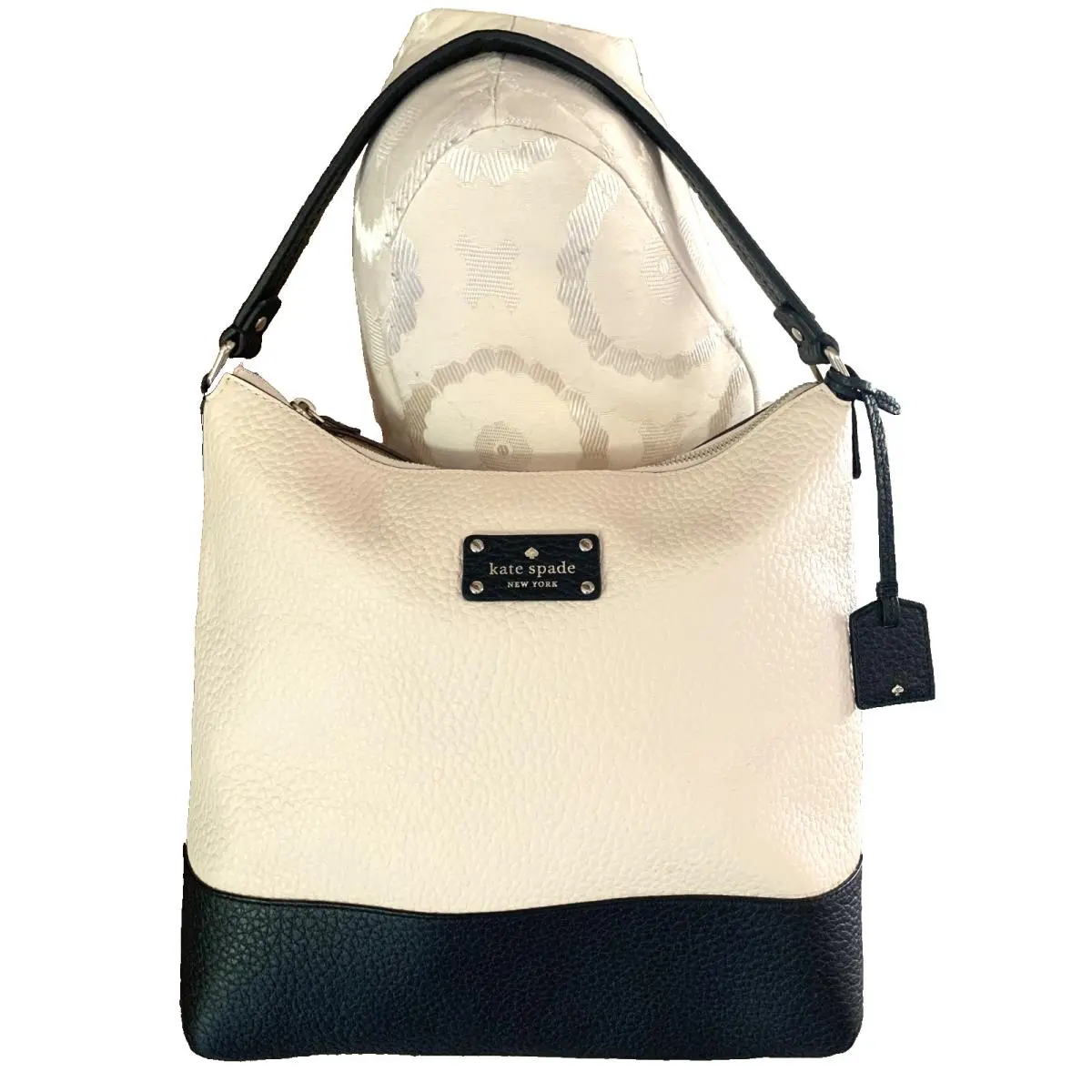 Kate Spade Handbag Lexi White Black Handbag Pebbled Leather Top Handle