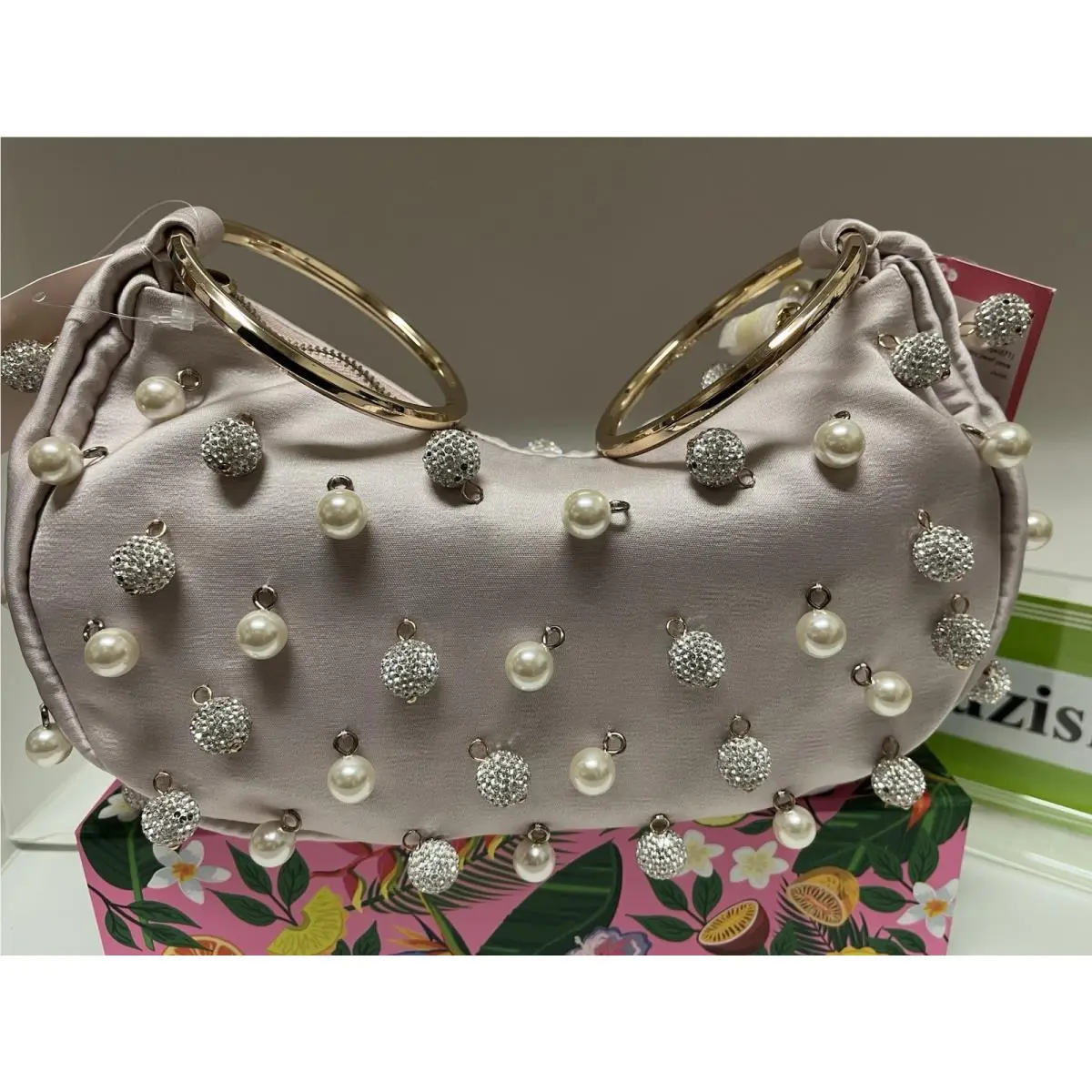 Collins Pearl Pink Pave Bracelet Clutch Bag Satin Style Beautiful by Kate Spade