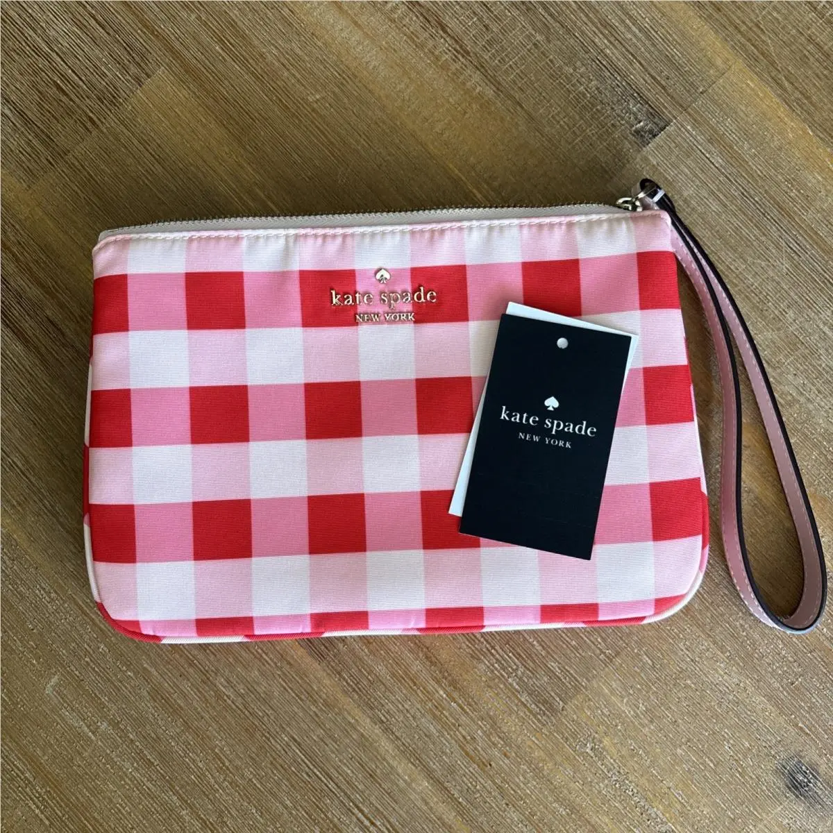 Chelsea Gingham Red Pink Multi Medium Wrist Pouch by Kate Spade
