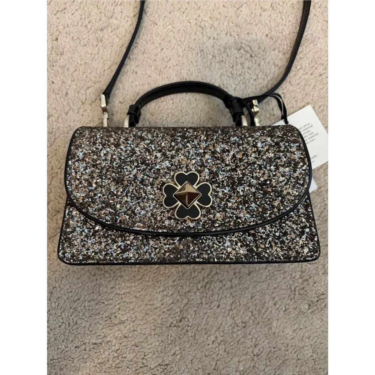 Odette Glitter Mini Top Handle Crossbody Purse Black Silver Gold by Kate Spade