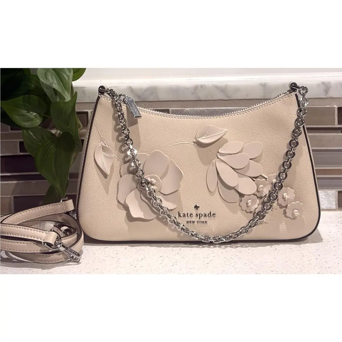 Margot Floral Small Medium Shoulder Bag Crossbody Cream Leather Cha by Kate Spade