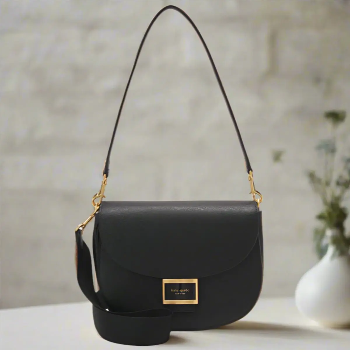 Katy Medium Backpack Black Leather Flap Adjustable Straps by Kate Spade