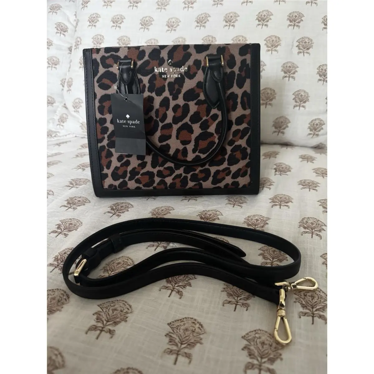 Ellie Spotted Leopard Canvas Small Tote Bag Cross Body by Kate Spade
