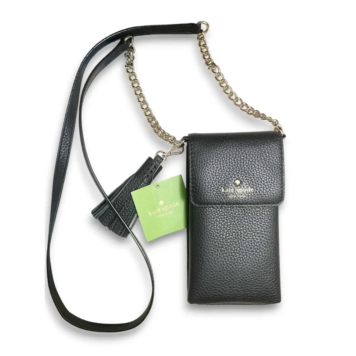 North South Pebbled Leather Phone Crossbody Black Tassel Travel by Kate Spade