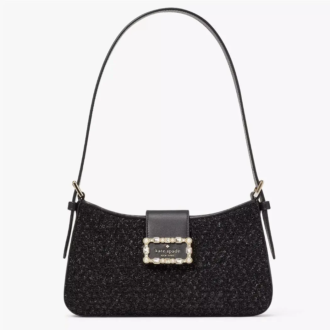 Reegan Black Tinsel Tweed Shoulder Bag Pearl Embellished Party by Kate Spade