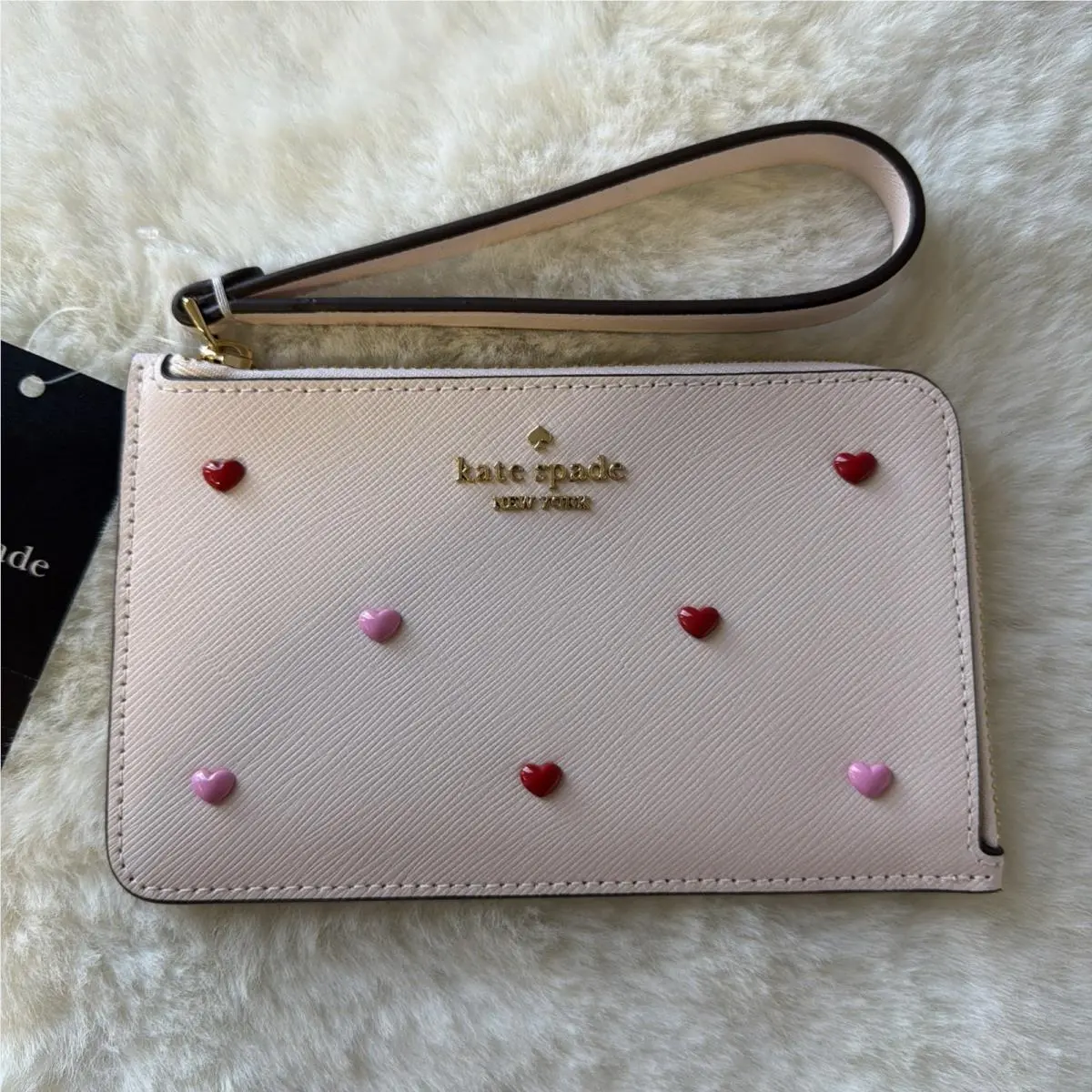 Lucy Heart Studs Small L Zip Wristlet Wallet Light Pink by Kate Spade