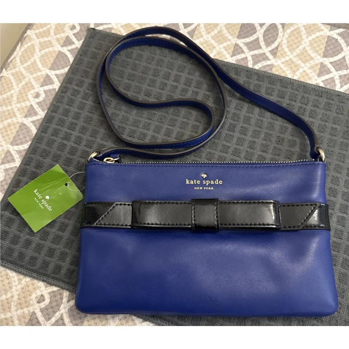 Janelle Mount Ivy Bow Crossbody Purse Blue Leather Zipper Closure by Kate Spade