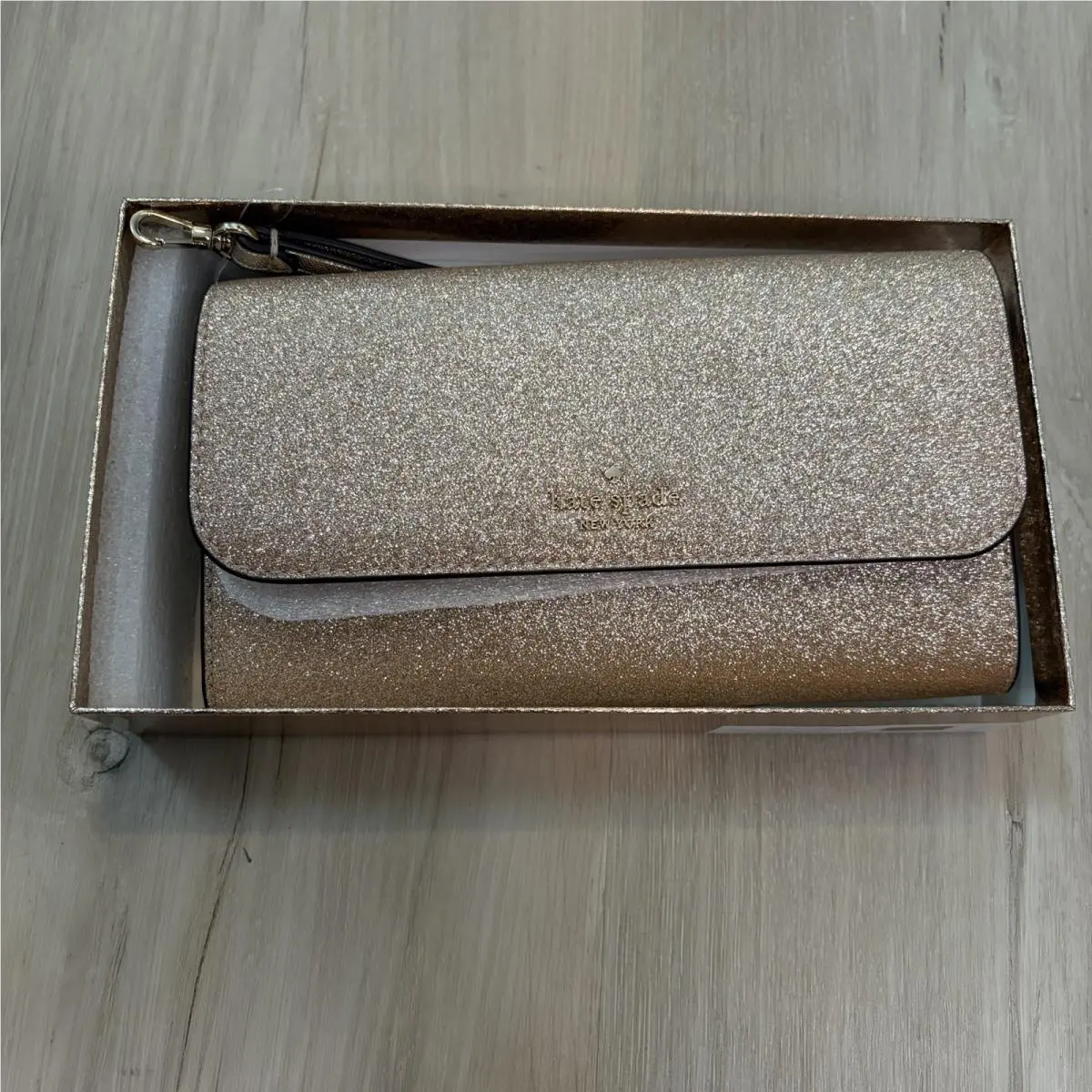K9255 Medium Flap Phone Wristlet Wallet Glitter Gold In Gift Box by Kate Spade