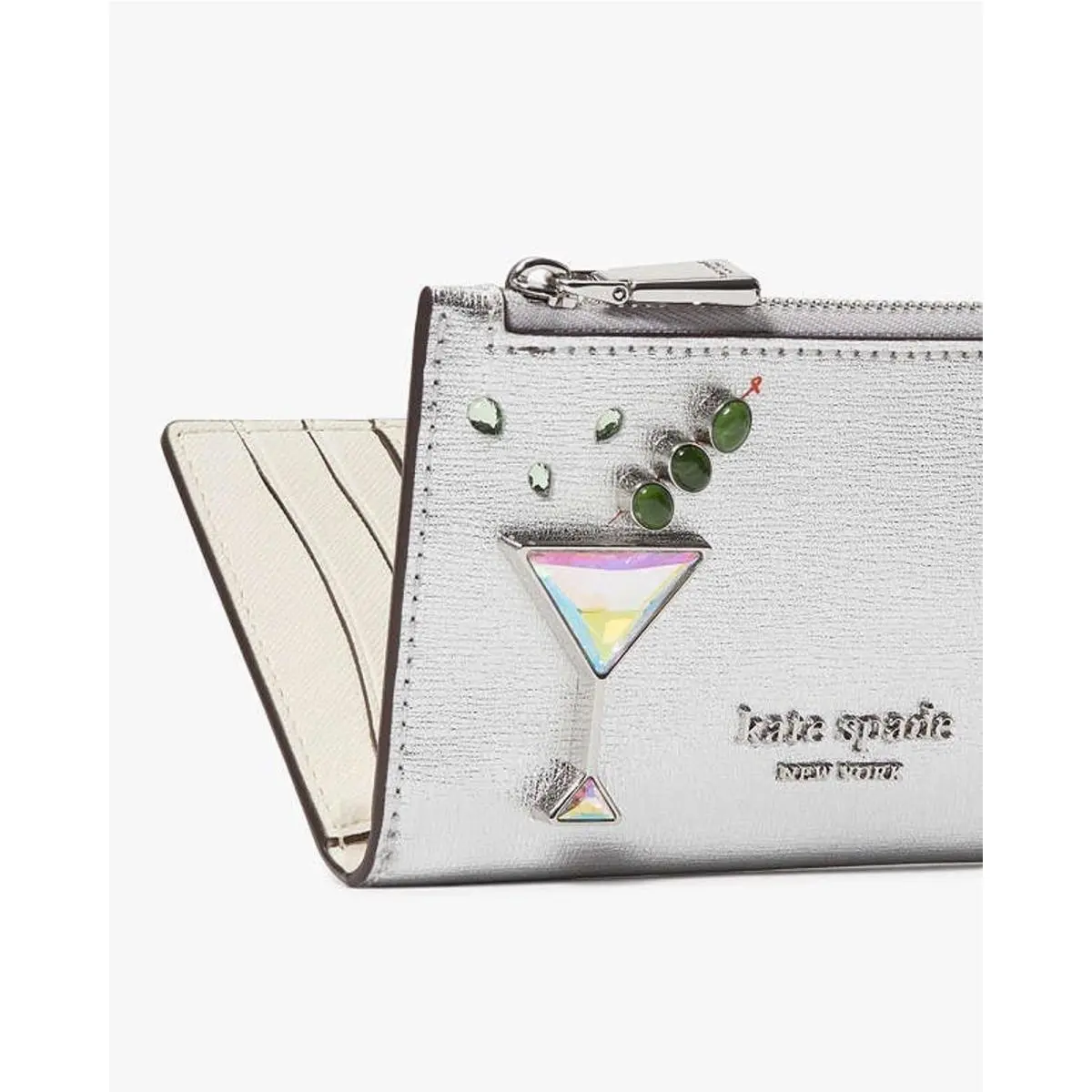 Shaken Not Stirred Embellished Martini Metallic Slim Bifold Wallet by Kate Spade